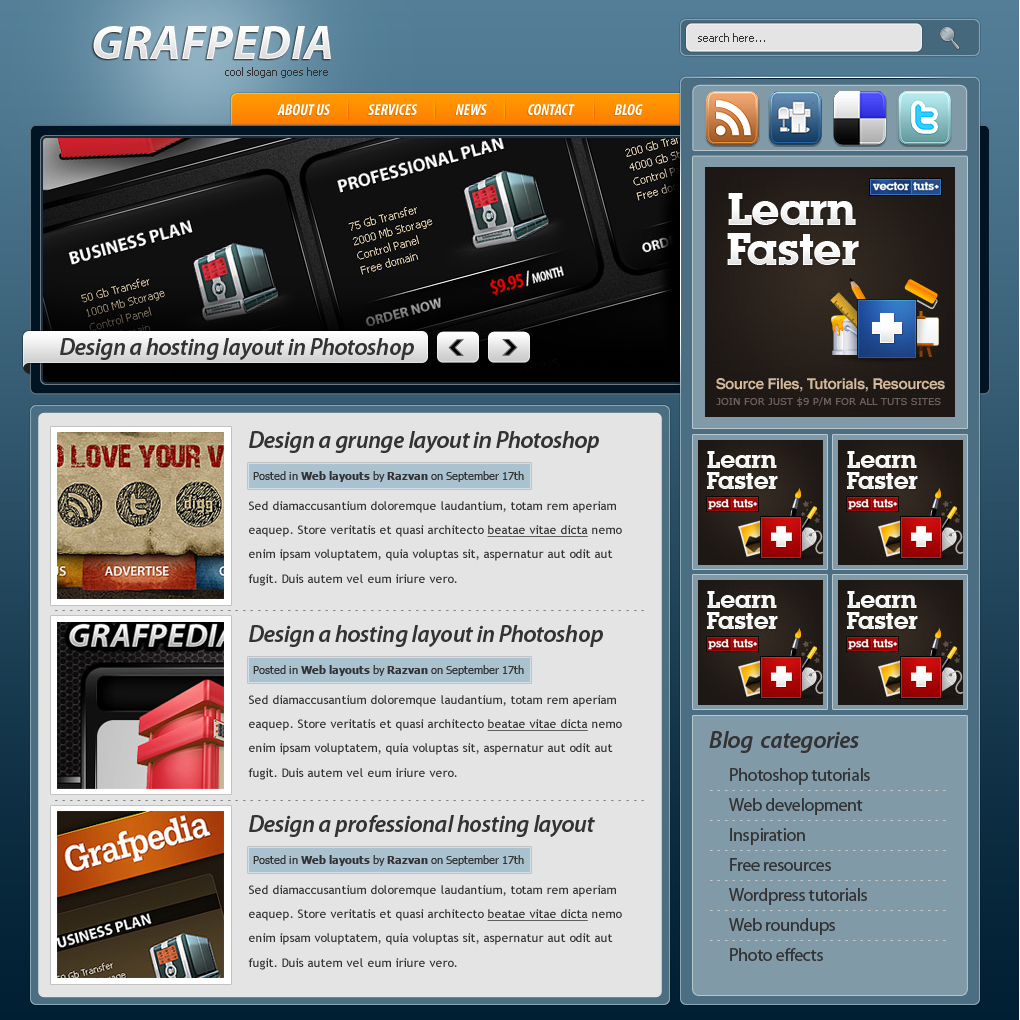 Веб дизайн в фотошопе. Web Tutorial. Grafpedia. Photoshop WORDPRESS. Design faster