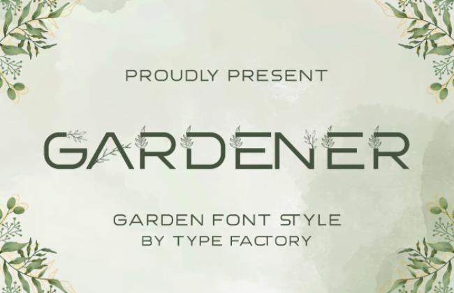 Gardener garden font featuring rustic hand-lettered style with soil-inspired textures and organic gardening tools