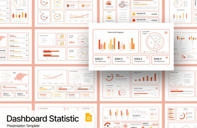 Dashboard Statistic PowerPoint template showing modern analytics interface