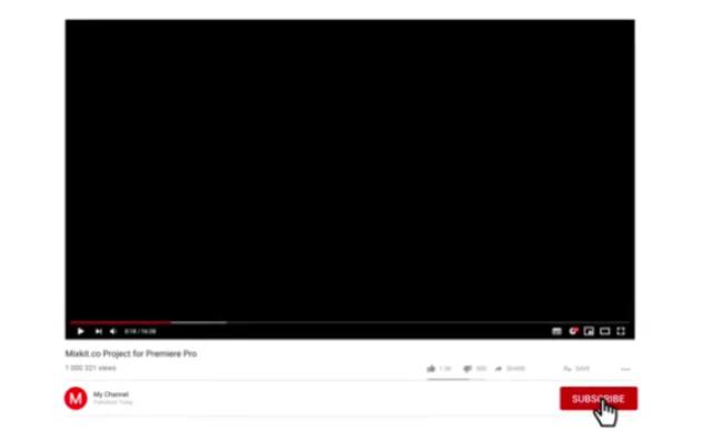 YouTube interface mockup with animated subscribe button