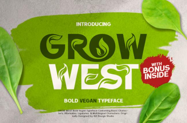 Grow West Nature flower font displaying rustic letters with western-inspired botanical elements and wildflower motifs