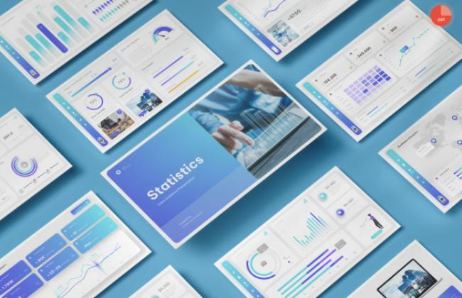 Professional statistics PowerPoint template with academic and business applications