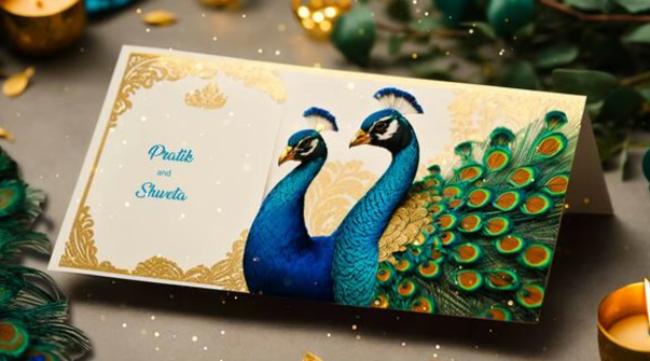 Peacock Theme Wedding Invitation