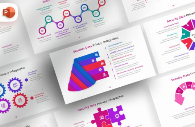 Cybersecurity and data privacy focused infographic template