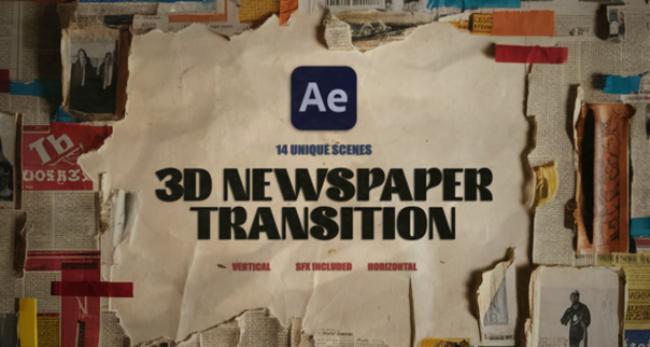 3D newspaper transition with camera movement
