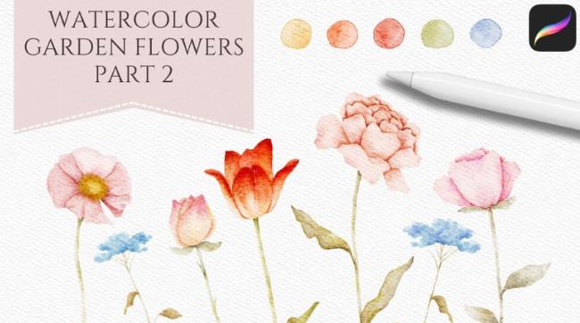 Watercolor Garden Flowers Procreate Brush