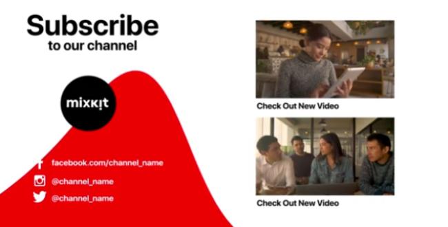 End screen template with video previews and social links