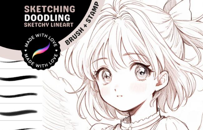 Anime sketch brushes for Procreate with pencil texture