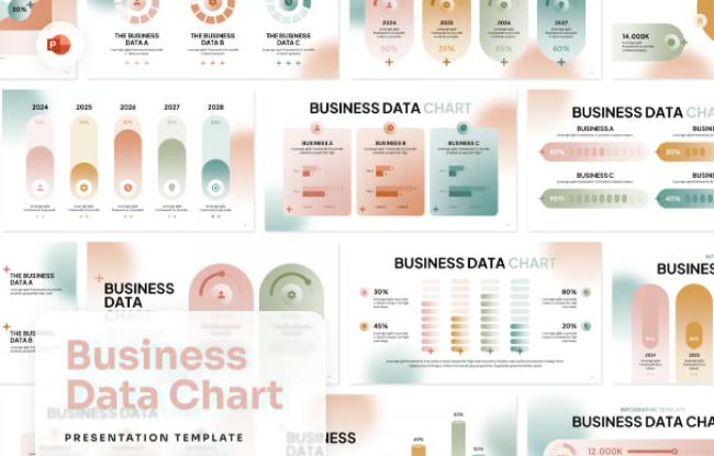Creative chart presentation template with unconventional visualization styles
