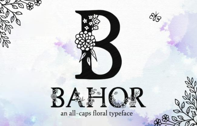 Bahor handmade floral font featuring artisanal letters with hand-crafted flower decorations and traditional botanical motifs