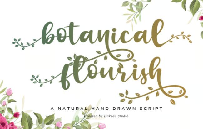 Botanical Flourish flower font showcasing ornate letters with intricate leaf patterns and botanical flourishes