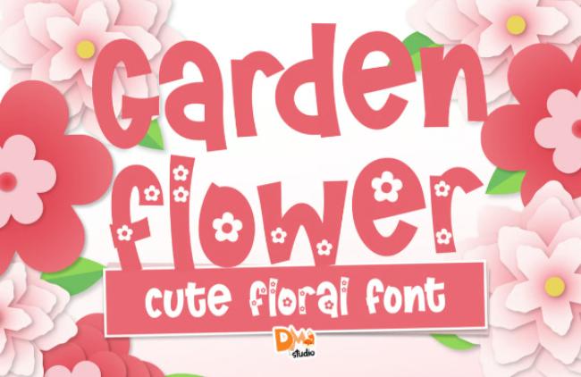Garden Flower font displaying cultivated garden-style letters with organized floral arrangements and garden botanical elements