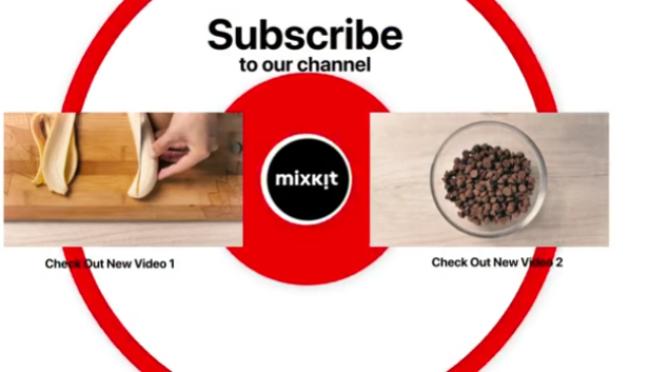 YouTube end screen with circular background and two previews