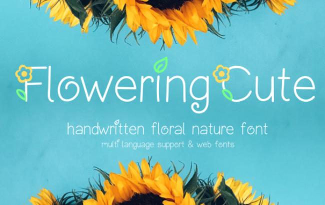 Flowering Cute handwriting font featuring playful letters with adorable small flowers and charming botanical accents