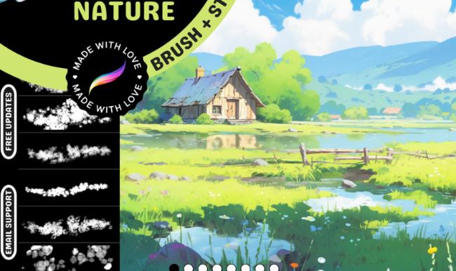 Free nature brushes for Procreate including grass and foliage