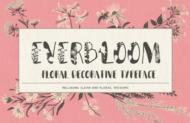 Everbloom flower font featuring bold letters with blooming flower designs integrated into each character