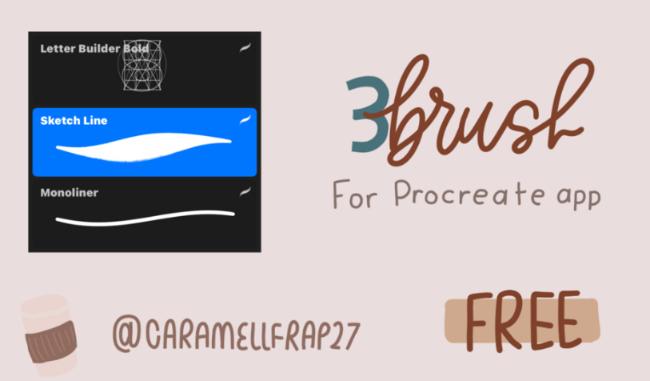 Typography brush set for Procreate featuring Letter Builder, Sketch, and Monoline brushes with sample text