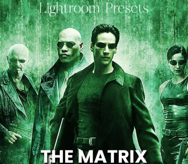 Free Matrix Lightroom presets showing iconic green-tinted cyberpunk aesthetic from the Matrix trilogy films