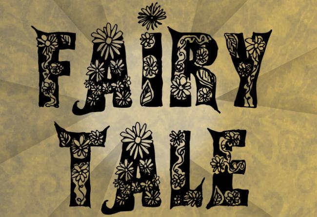 Fairy Tale font displaying magical letters with enchanted flower decorations and storybook botanical elements