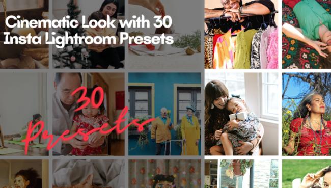 30 Instagram cinematic Lightroom presets optimized for social media with professional movie-like aesthetics