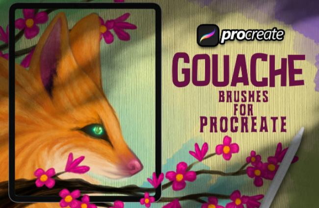 Dans Gouache brush set for Procreate featuring premium digital painting tools with authentic gouache textures