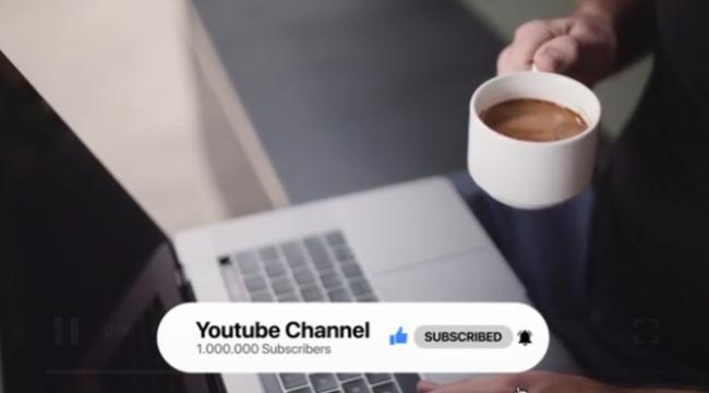 YouTube channel banner with interactive buttons and cursor
