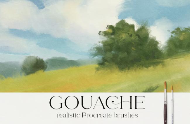 Comprehensive Procreate gouache brush set with magic canvas and essential brushes for realistic painting results