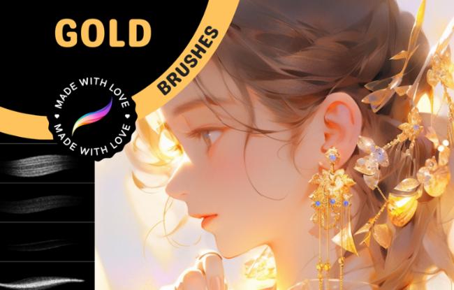 Gold-themed anime Procreate brushes for shine and effects