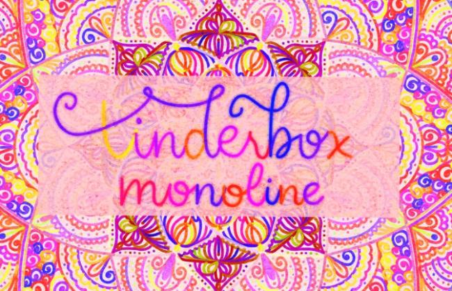 Multicolor monoline brush showing rainbow gradient effects and textured strokes with vibrant color transitions
