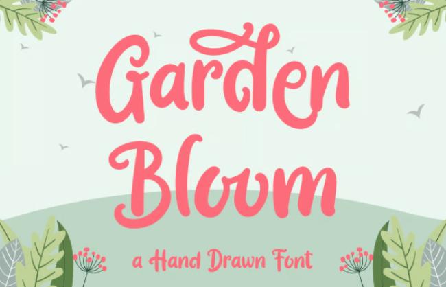 Garden Bloom hand-drawn garden font with bursting flower centers and pollen texture