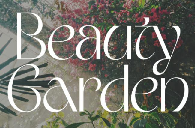 Beauty Garden feminine script font with trailing morning glory vines and dew drop accents