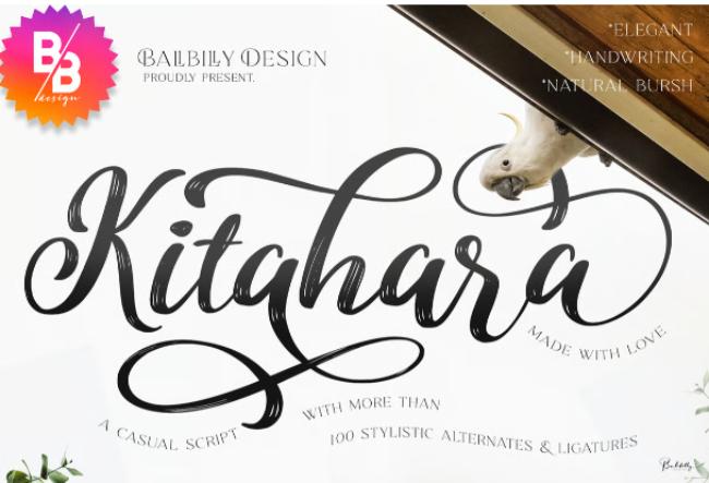 Kitahara Japanese calligraphy font showcasing elegant brush strokes and flowing characters