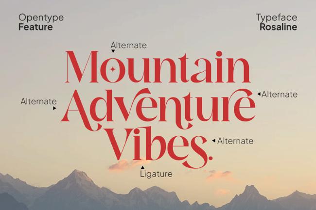 Rosaline font example yoga font