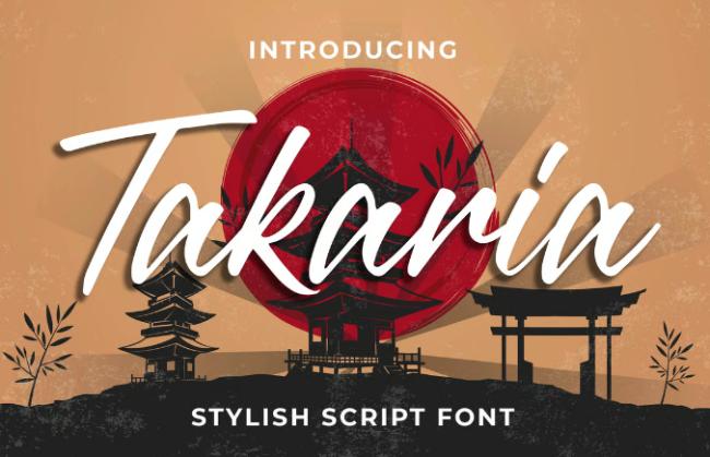 Takaria Japanese calligraphy font showcasing stylish script design