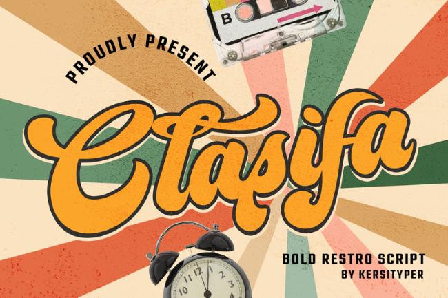 Clasifa bold retro script font showing thick letters with vintage typography styling