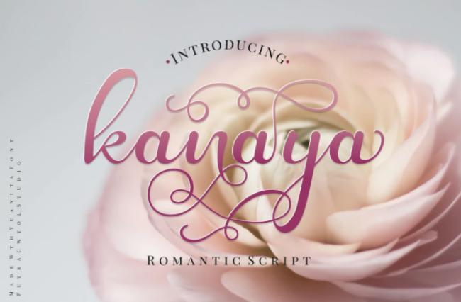 Kanaya Japanese calligraphy font with romantic flowing script design