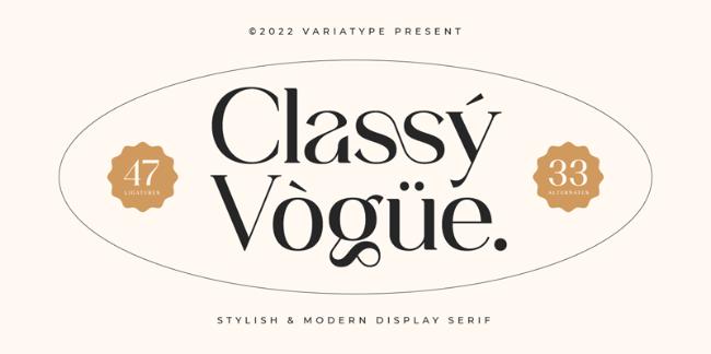 Classy Vogue font example yoga font