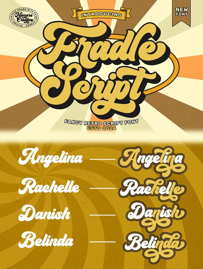 Fradle Script retro bold font showing vintage-style cursive lettering with modern appeal