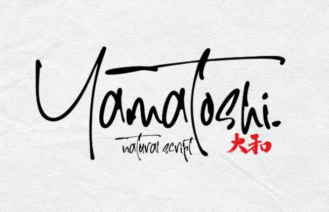 Yamatoshi Japanese calligraphy font featuring refined brush lettering style
