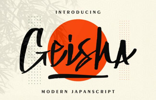 Geisha Japanese calligraphy font with modern Japanese script elements