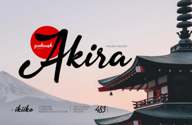 Akira Japanese calligraphy font featuring zen brush script styling