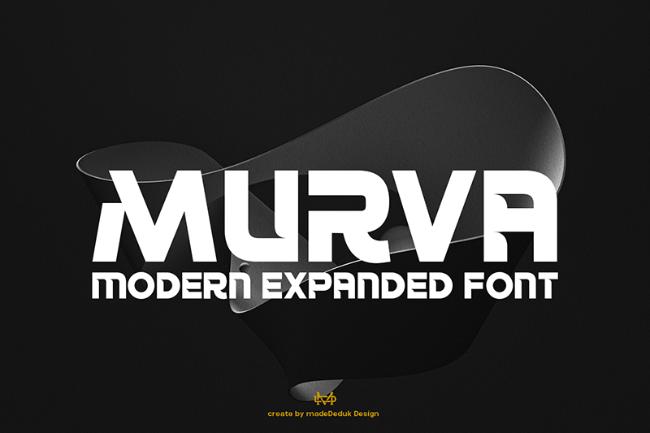 Murva expanded display font showing wide letter proportions with contemporary geometric styling