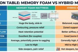 Make a Table Comparing Memory Foam vs Hybrid Mattresses
