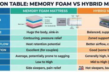 Make a Table Comparing Memory Foam vs Hybrid Mattresses